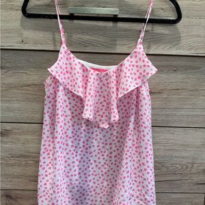 Pink Polka Dot Ruffle Tank Top